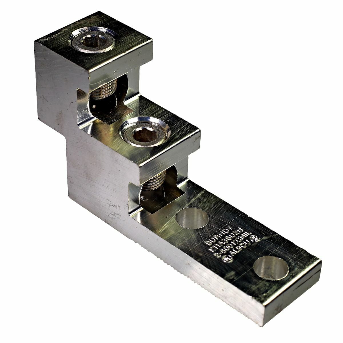 1/2" diameter stud holes spaced 1-3/4" on center (NEMA-spacing), 600 Volt Rated, Aluminum, Tin plated.
