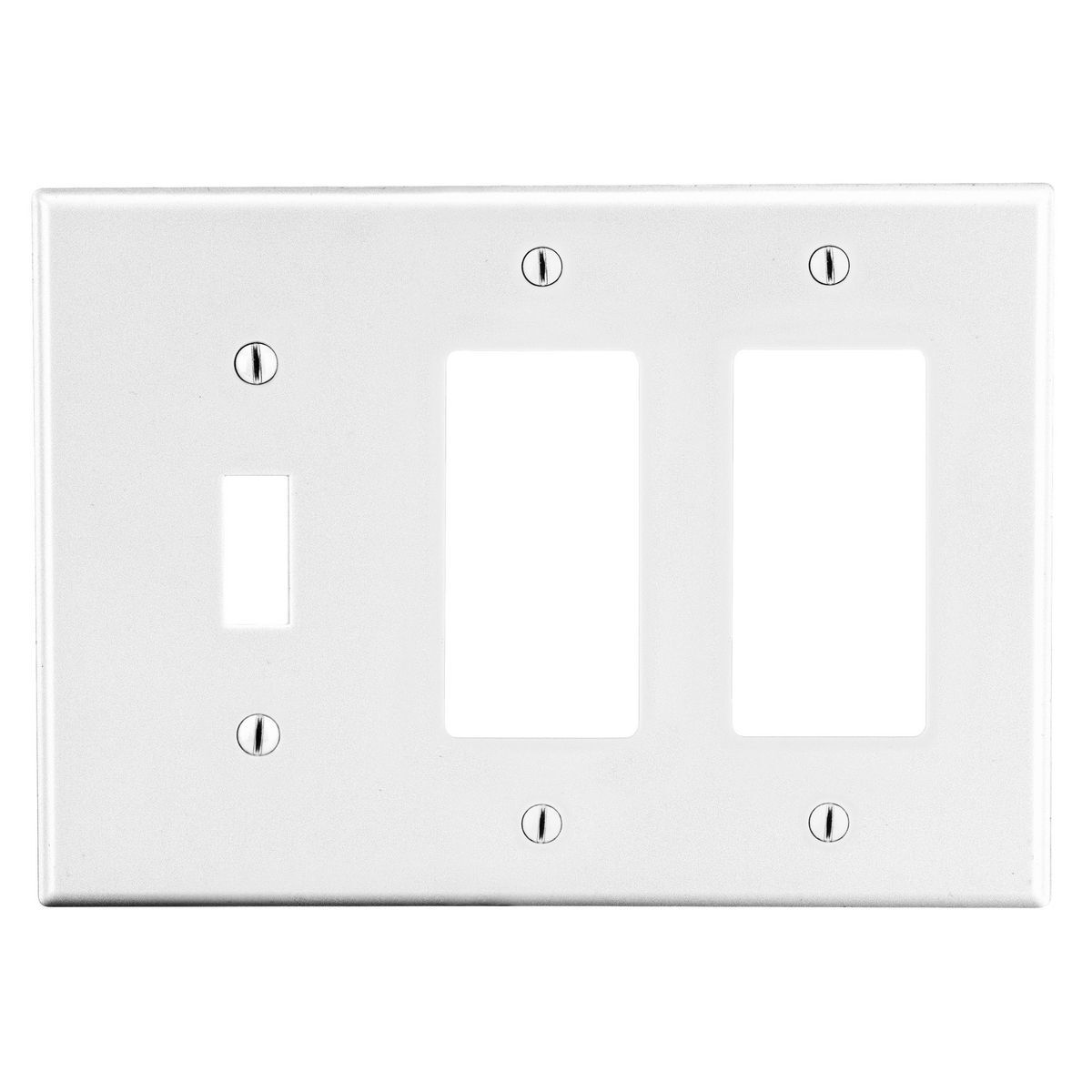 Wallplate, 3- Gang, 1) Toggle 2) Decorator, White