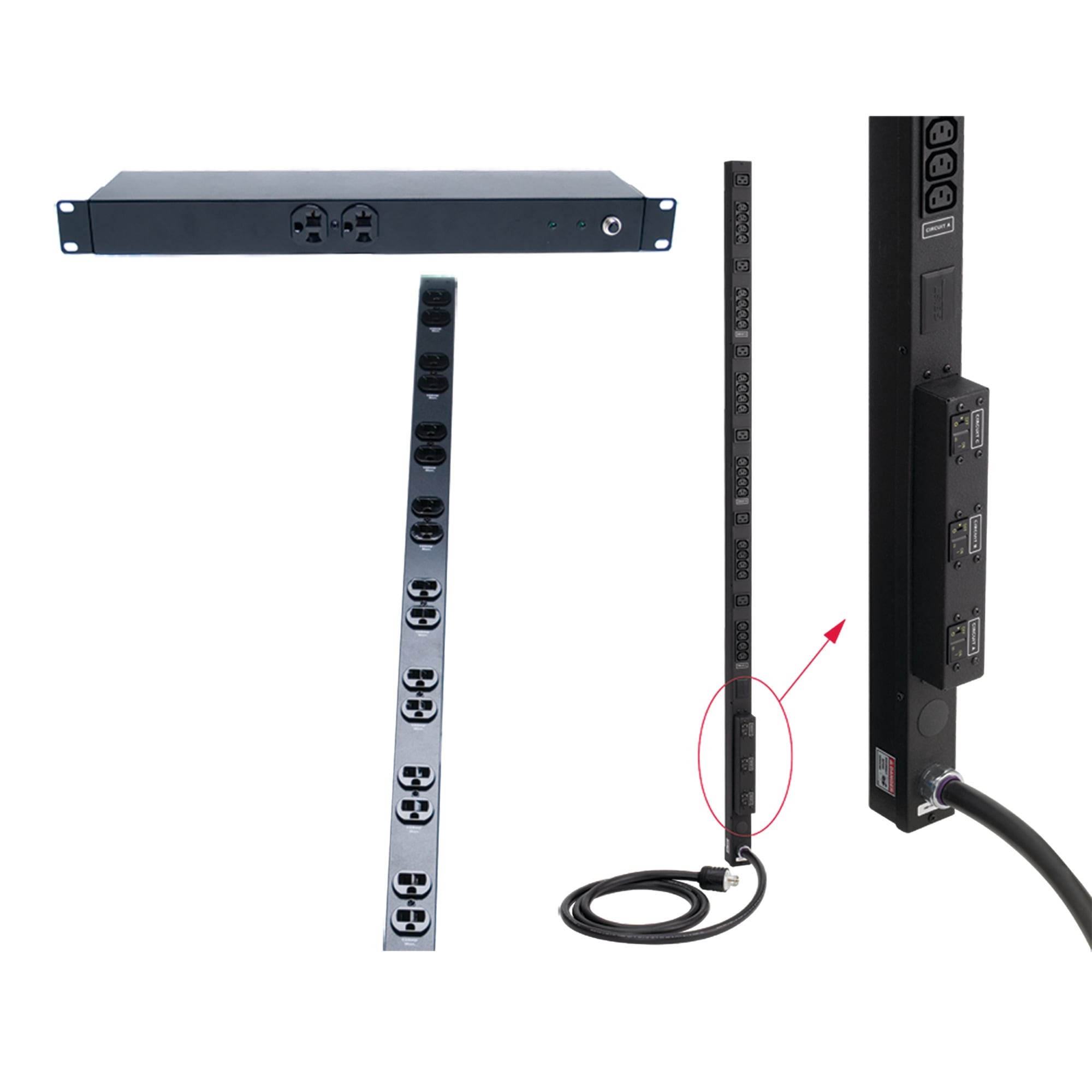 Rack- and Panel-Mount PDU 6 Rec 15A, 19-in length,  Black, Steel