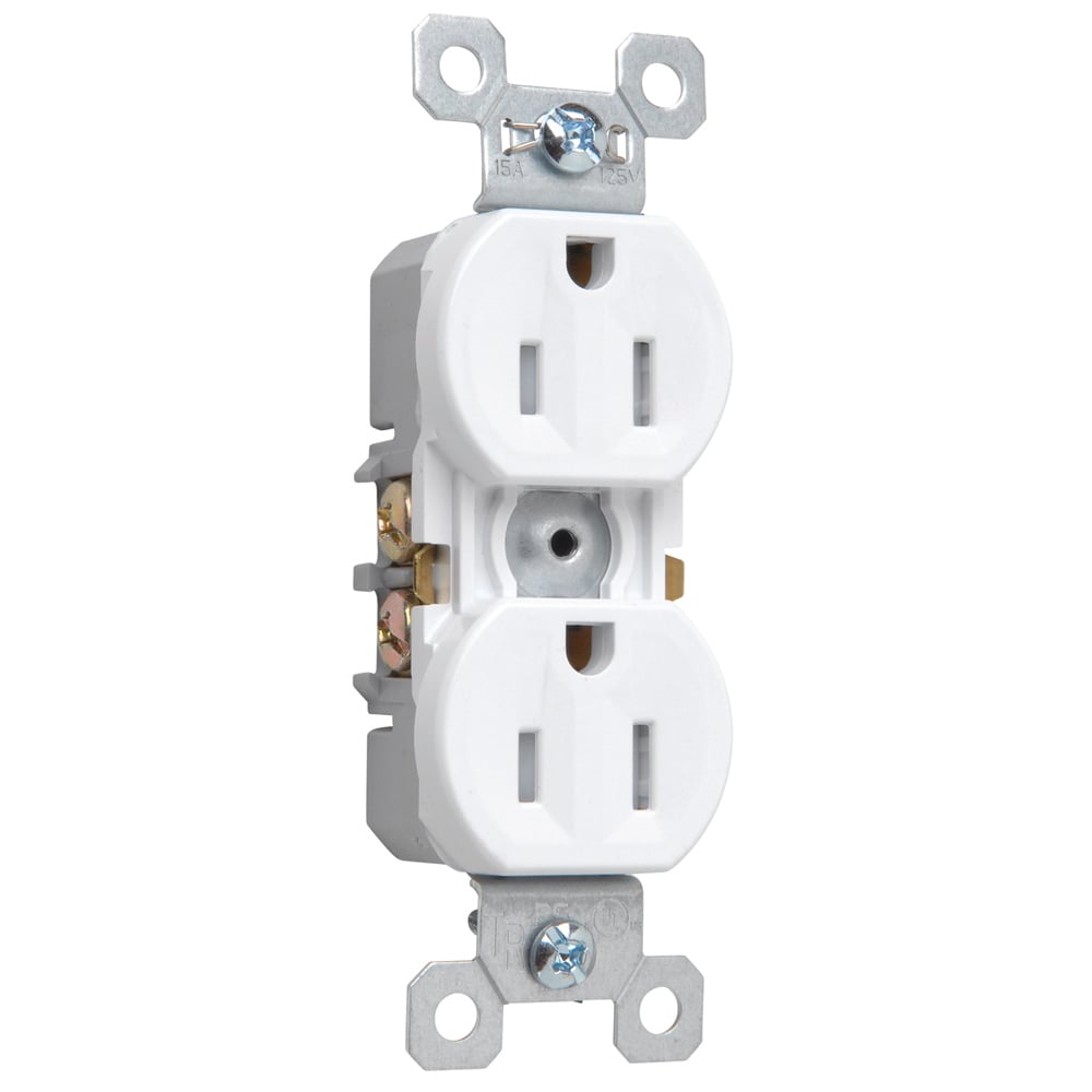 Tamper-Resistant, Duplex Self--Grounding Receptacle. 15 amp, 125 volt. White.