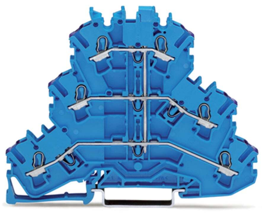 Triple-deck terminal block; 6-conductor through terminal block; N; without marker carrier; for Ex e II and Ex i applications; internal commoning; conductor entry with violet marking; for DIN-rail 35 x 15 and 35 x 7.5; 2.5 mm; Push-in CAGE CLAMP; 2,50 mm; blue