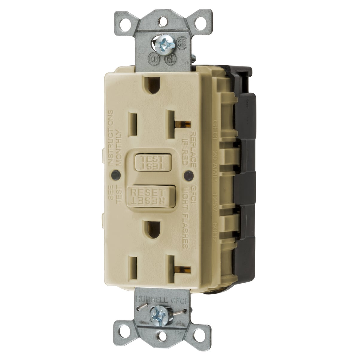 Straght Blade Devices, SNAP-Connect, AUTOGUARD, Self Test, GFCI Receptacle, 20A 125V, 2-Pole 3-Wire Grounding, 5-20R, Ivory