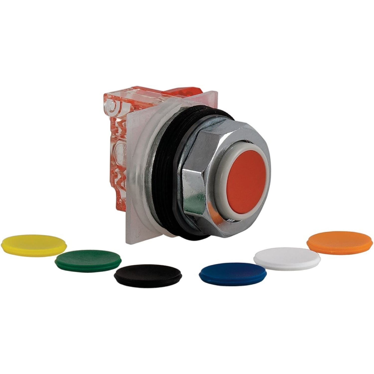 Push-button, Harmony 9001K, metal, projecting, 7 colours choice, 30mm, spring return, 1 NO