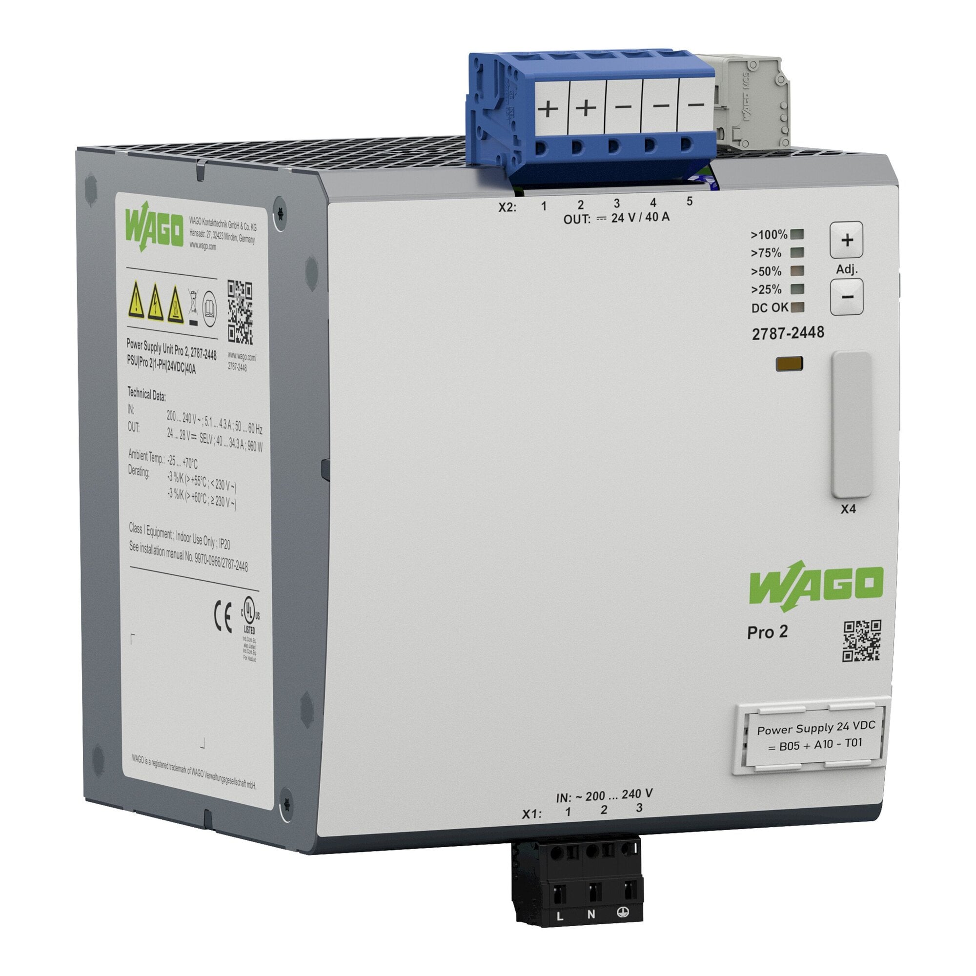 Power supply; Pro 2; 1-phase; 24 VDC output voltage; 40 A output current; TopBoost + PowerBoost; communication capability; Input voltage range: 200  240 VAC