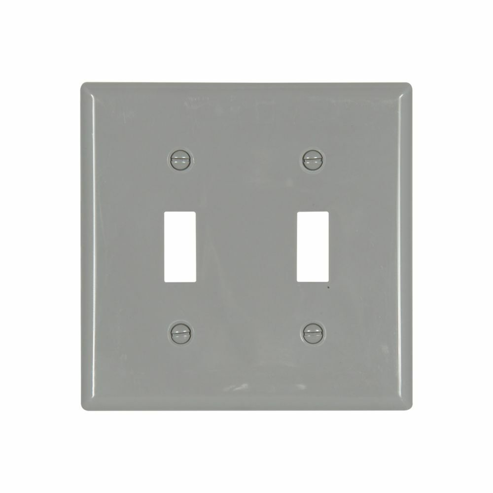 Eaton Toggle wallplate, Gray, Toggle Cutout, Nylon, Two- gang, Standard, ED Box