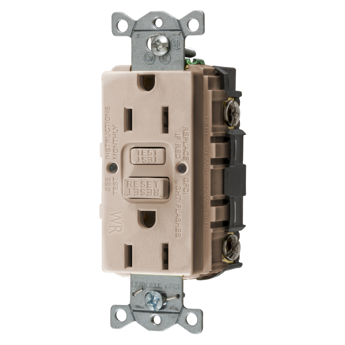 Power Protection Devices, Receptacle, Self Test, GFCI, WR, Commercial Grade, 15A 125V, 2-Pole 3-Wire Grounding, 5-15R, Almond