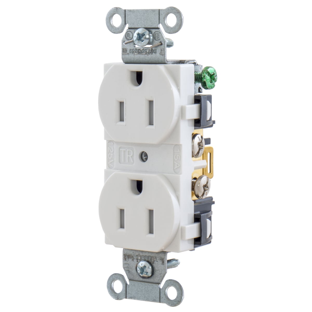 Straight Blade Devices, Receptacles, Tamper-Resistant Duplex, Commercial/Industrial Grade, 2-Pole 3-Wire Grounding, 15A 125V, 5-15R, White, Single Pack.