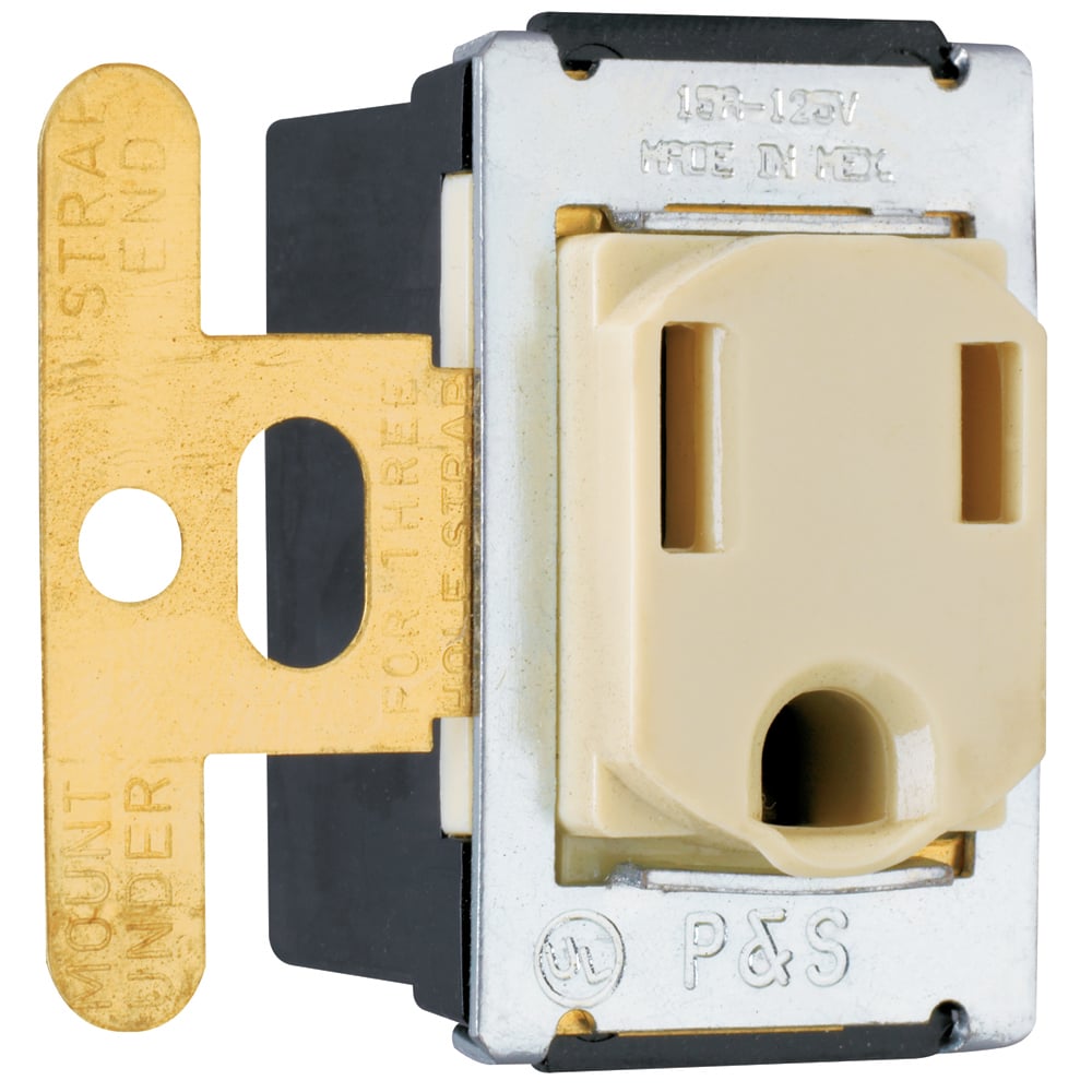 Three wire grounding Receptacle, 15 amp 125 volt, Ivory.