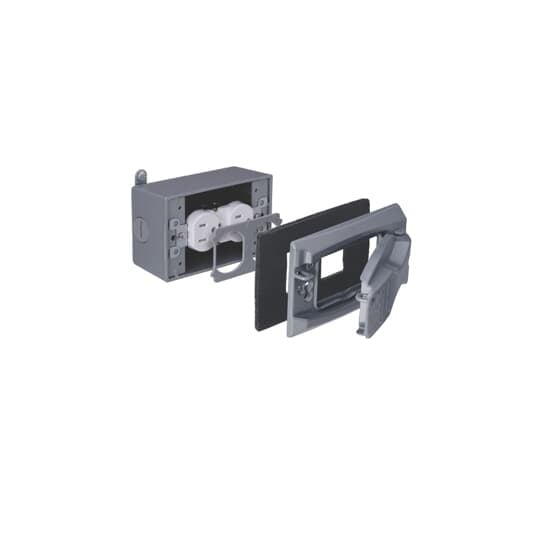 1 Gang Power Kit, Gray, 3-Hole Box, Universal Cover, Tamper and Weather Resistant Receptacle, Shrinkwrap