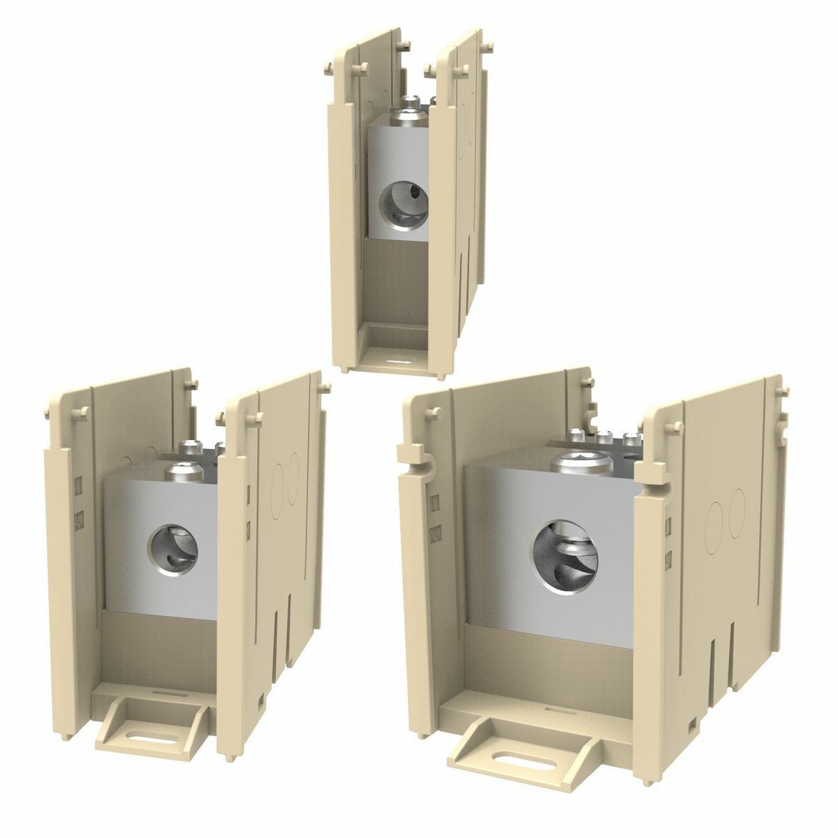 Distribution block, Three pole Open Style 4 AWG-500 Kcmil (Run), Tap 4 AWG-500 Kcmil (Tap).