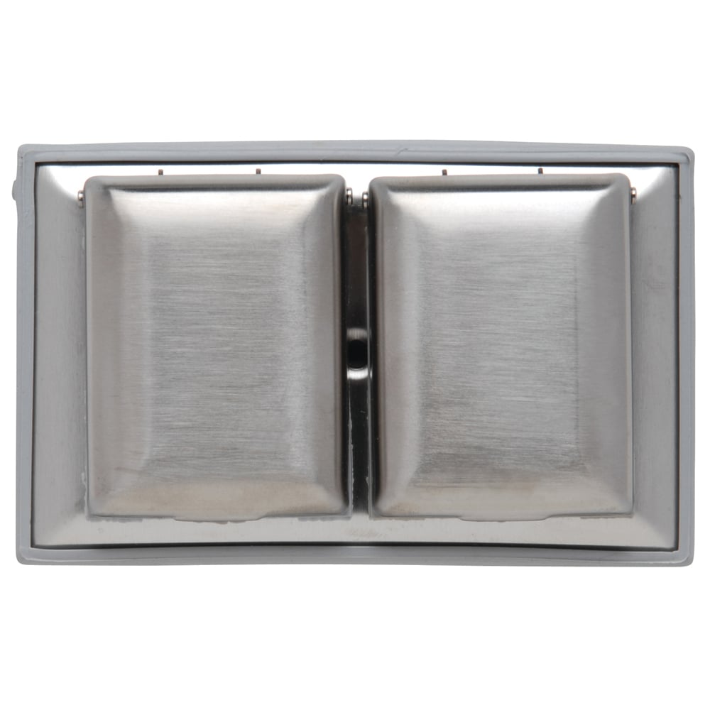 One duplex receptacle, two small covers, horizontal one gang plate.