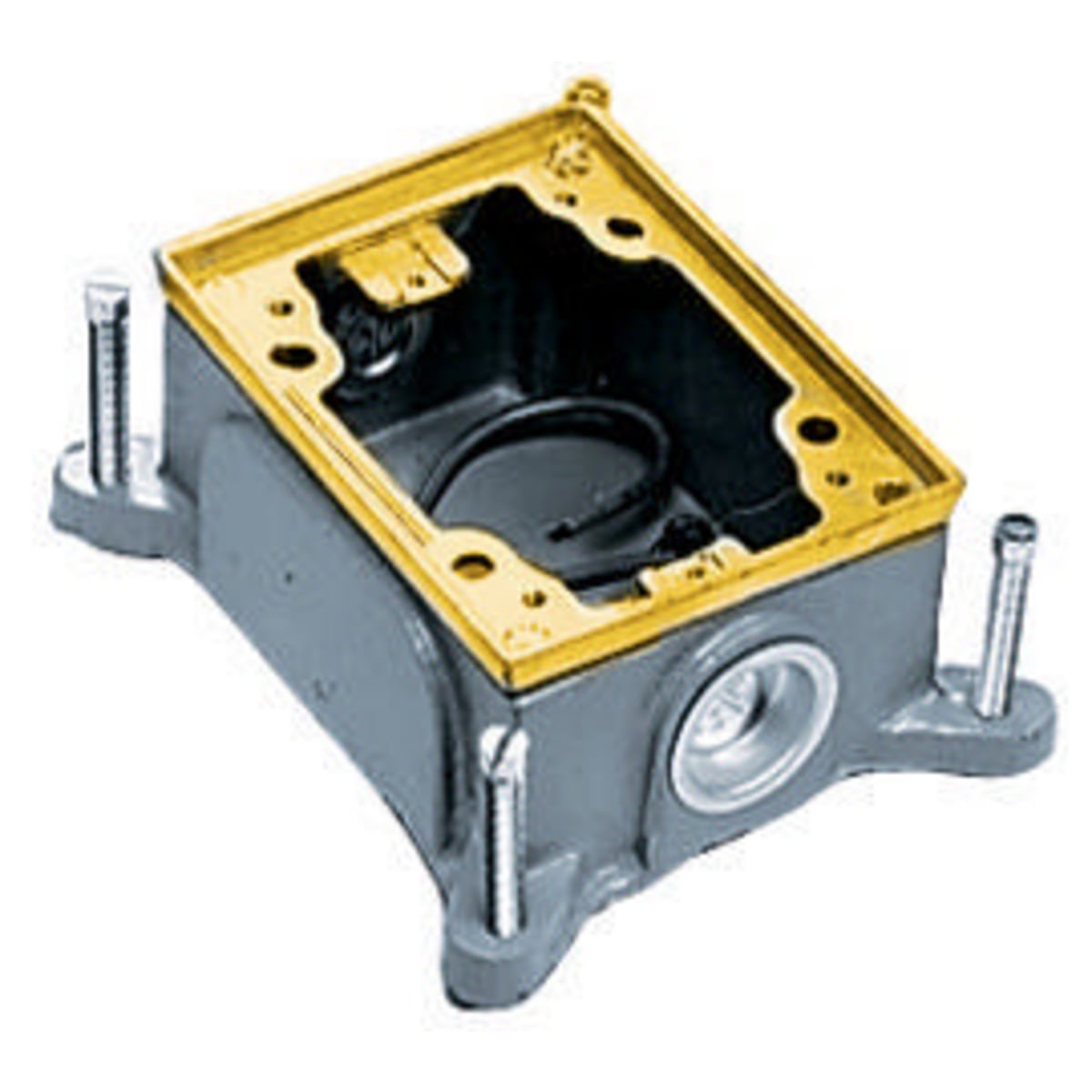 Flush Concrete Floor Box Series, 1-Gang, Rectangular, Cast Iron Box, Shallow, Semi Adjustable, Single Service, Brass Top