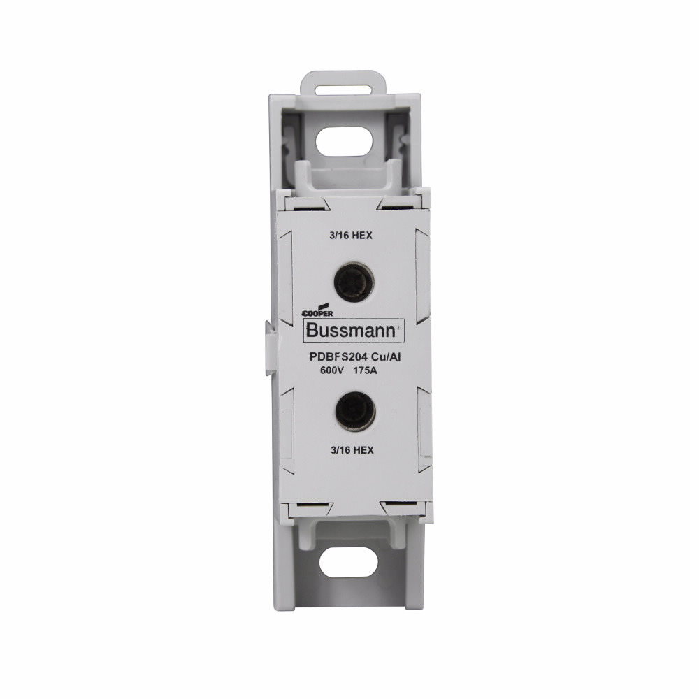 Eaton Bussmann series PDBFS power distribution block, IP-20 Finger-safe, 600 Vac, 600 Vdc, 175A, Power distribution block, SCCR: 200 kA, DIN rail, panel, Tin-plated aluminum connectors