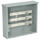 bussed gutter and termination cabinets, 400 A, 3R, 10 kAIC, #4 - 600 MCM, 4 positions, 5/16" mounting holes for load lugs, Galvanized steel, 1?/3W, (2) 1/0-250 MCM cables, NEMA type 3R, 3?/4W, Surface mount