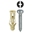 Anchor Kit, #6 x 1-1/4 IN Size, 201 pieces, Nylon material, 1/4 in. drill size, includes (100) #6 x 1-1/4 IN Phillips/Slotted Head Sheet Metal Screw and (100) #6 Beige Triple Grip Anchor and (1) Carbide Masonry Drill