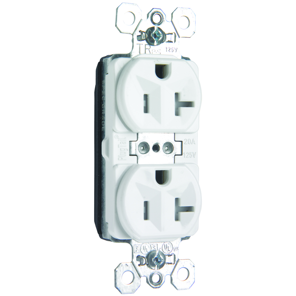 PlugTail Tamper-Resistant Spec Grade Duplex Receptacle 20amp 125volt, White