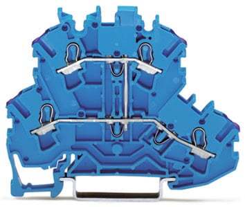 Double-deck terminal block; 4-conductor through terminal block; N; without marker carrier; for Ex e II and Ex i applications; internal commoning; conductor entry with violet marking; for DIN-rail 35 x 15 and 35 x 7.5; 2.5 mm; Push-in CAGE CLAMP; 2,50 mm; blue