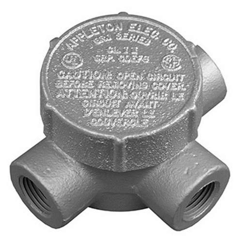 Conduit Outlet Box, Dust-Ignitionproof Explosionproof Raintight, Series: GRJ, 3/4 in, 2.13 in Cover Opening Size, 7.3 cu-in, For Use With: Threaded Metallic Conduit System, Malleable Iron, Triple Coated, 2.88 in H x 2.88 in W x 2.06 in D