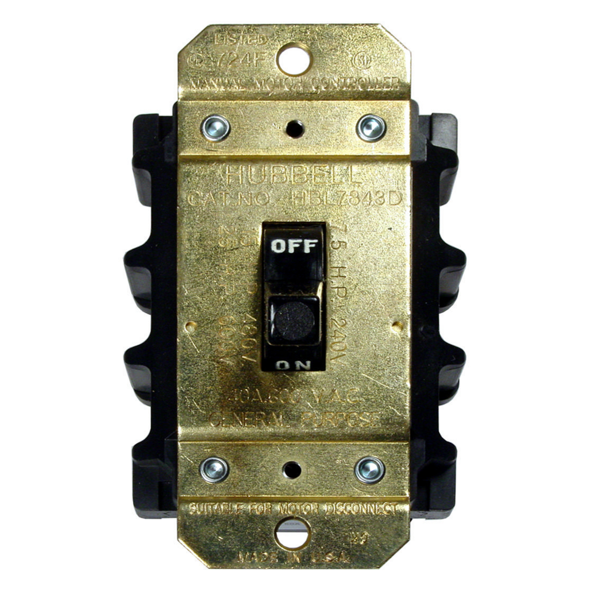 Switches and Lighting Control, Motor Disconnect, 3-Pole, 40A 600V, Back and Side Wired, Short Toggle