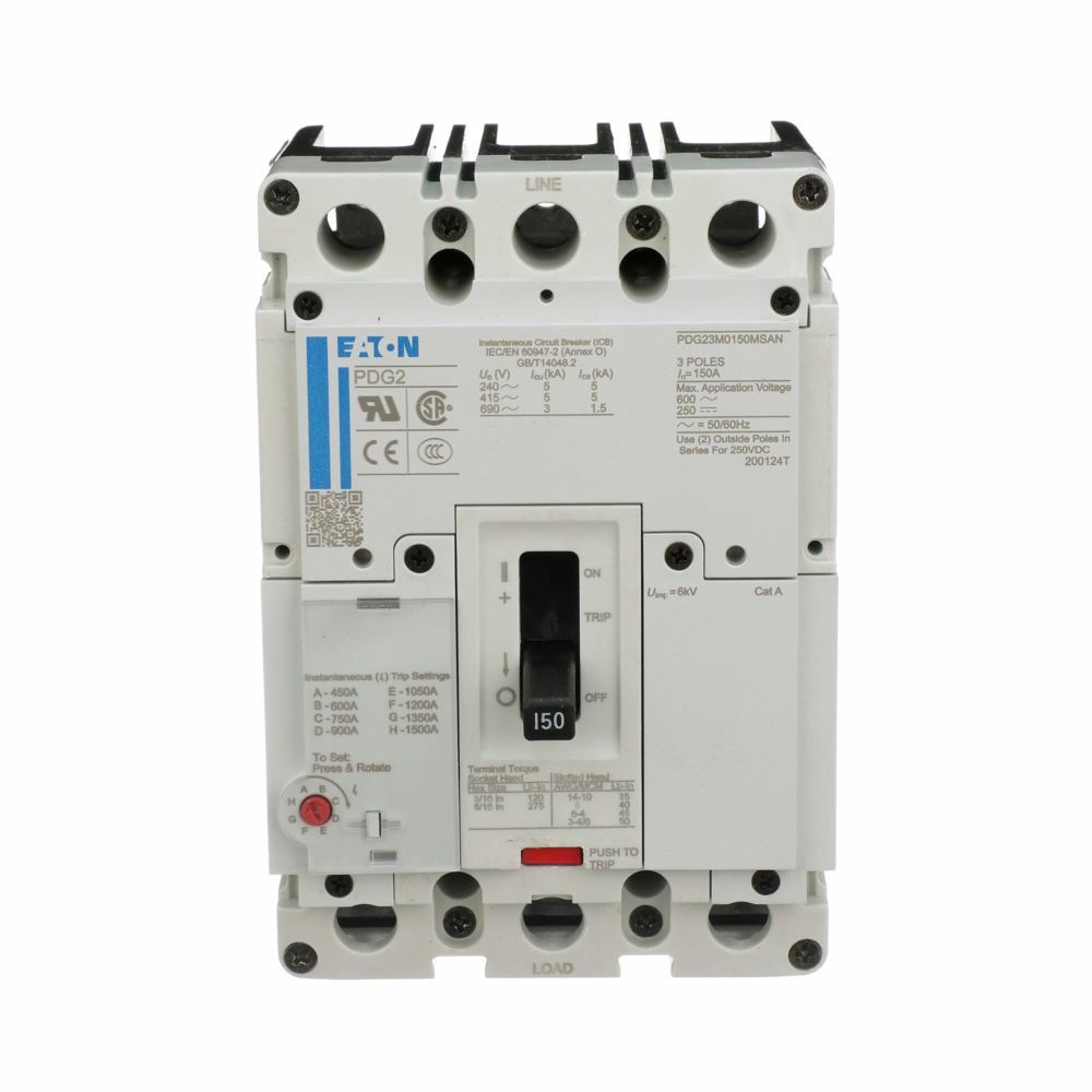 Eaton Power Defense motor circuit protector, Globally Rated, Frame 2 Motor Circuit Protector, Three Pole, 30A, 65kA/480V, Adjutable Intantaneous Standard Calibrations, Standard Line and Load