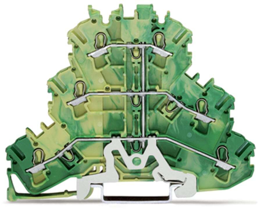Triple-deck terminal block; 6-conductor ground terminal block; 2.5 mm; PE; suitable for Ex e II applications; without marker carrier; internal commoning; for DIN-rail 35 x 15 and 35 x 7.5; Push-in CAGE CLAMP; 2,50 mm; green-yellow