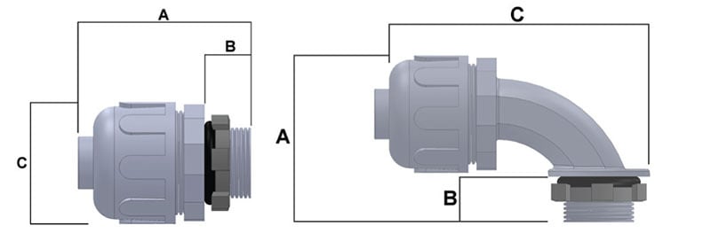 Gray nylon 66 type B connector 1-1/4" 90 DEG