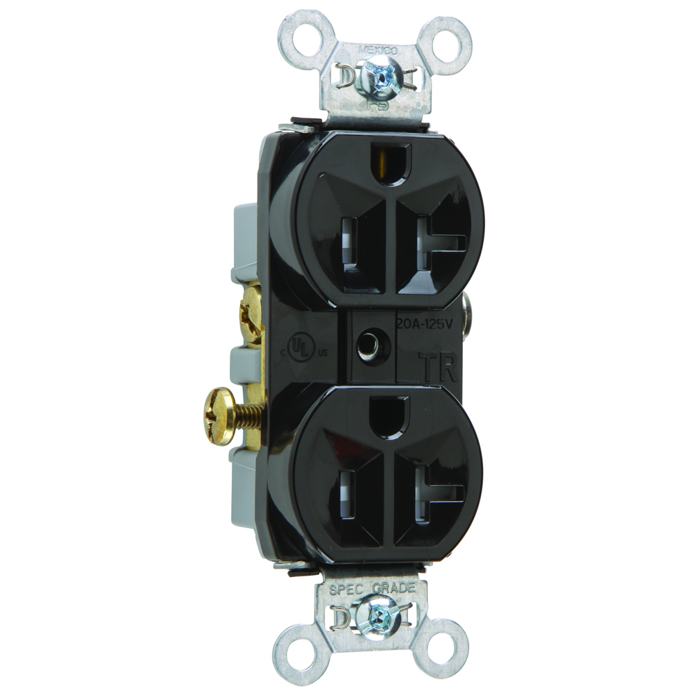 Commercial Grade Tamper-Resistant Duplex Receptacle Side Wire 20amp 125volt Black