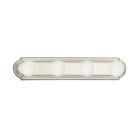 The sleek design of this 4 light bath light bar means it fits neatly into many decors and spaces. Brushed Nickel finish with 4 white globes.