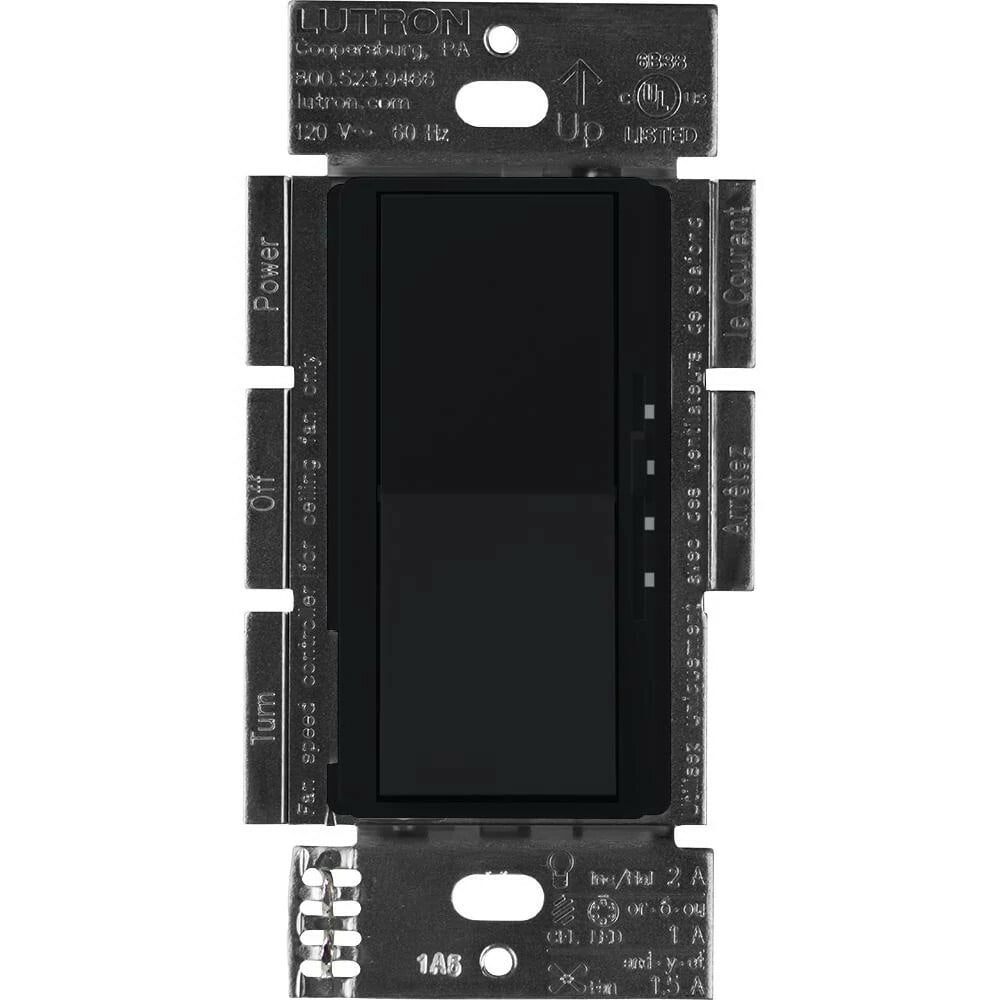 DVFSQ-LF-BL Diva 3-Speed Fan Control and On/Off Light Switch, 1.5 Amp Fan, 1 Amp LED, 1 Pole/3-Way, No Neutral Required, 120V, Black