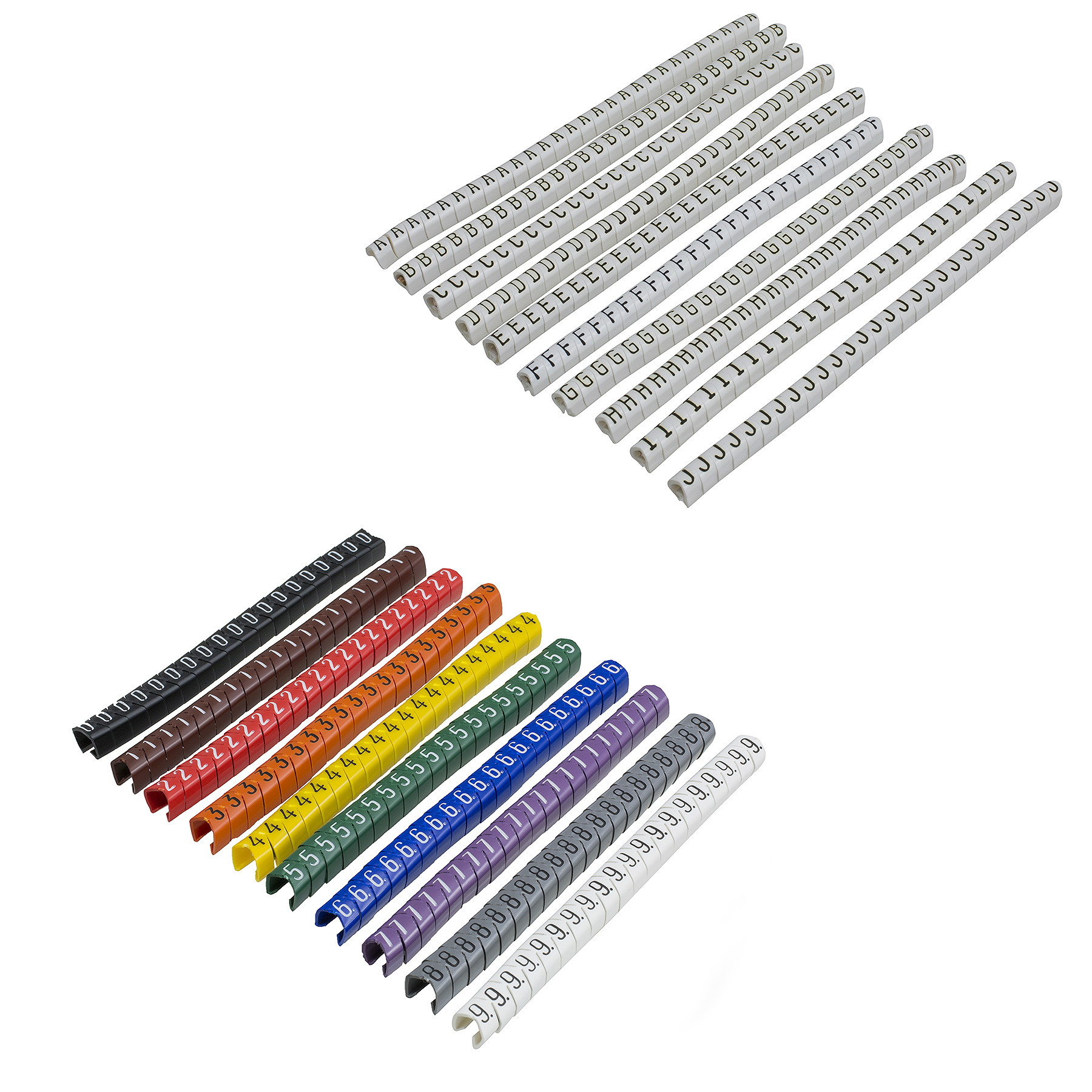 Slide-On Wire Marker Cassette, Conductor Range 10-16, White Color, Text A-J, Includes (1) Tool WM-T10-M, (1) Markers WM-13-W-AJ