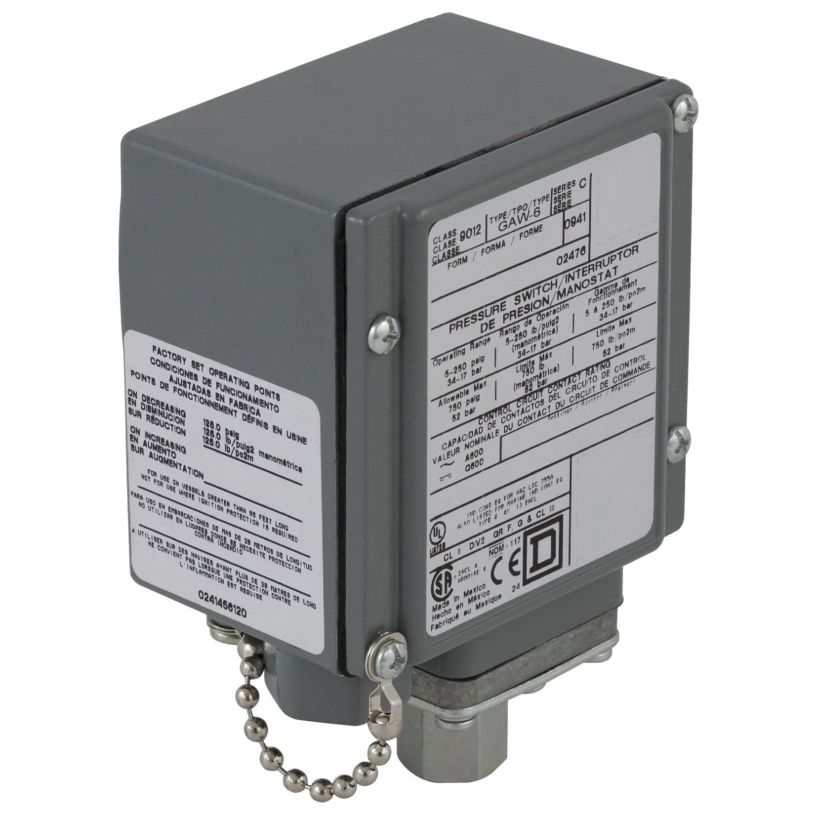 9012G, pressure switch 9012 g, adjustable scale, 2 thresholds, 3.0 to 150 PSIG