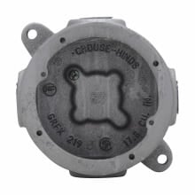 Eaton Crouse-Hinds series Condulet GRF tapped outlet box with lugs, 3-1/8" inside depth, Copper-free aluminum, Surface mount, 4 hubs, 3 plugs, Blank back boss, 1"