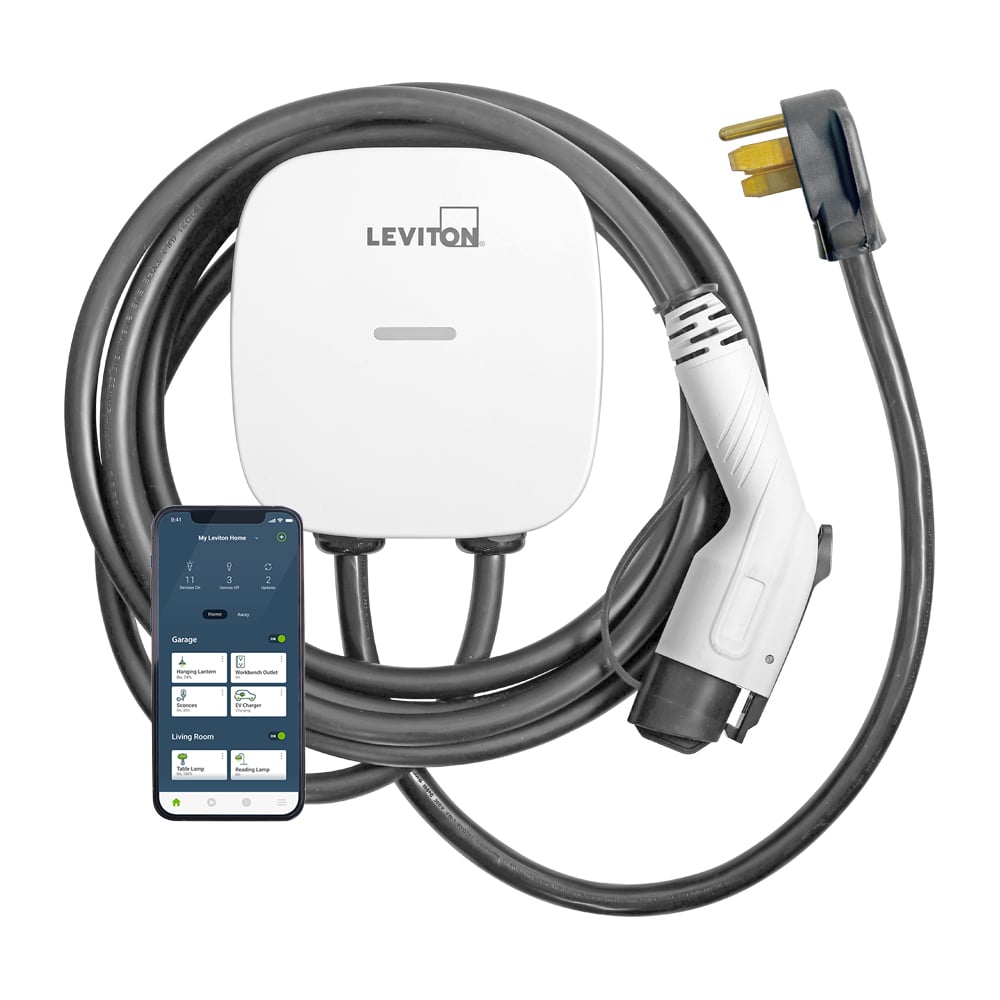 EV Series Smart Home Level 2 Electric Vehicle Charging Station, 40A, 208/240 VAC, 9.6kW Output, J1772 Charge Connector, 25' Cord, Includes Mounting Bracket and Pre-attached 3ft long input cable with NEMA 14-50P Plug, Optional RFID Control, Wi-Fi Compatible (Wi-Fi Function 802.11 b/g/n)