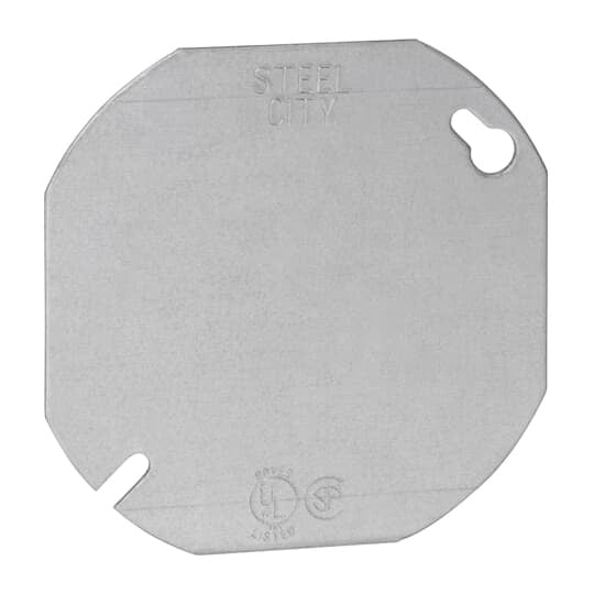 Octagon Box Cover, 4 Inch Diameter, Pre-Galvanized Steel, Flat and Blank, For use with Octagon Boxes