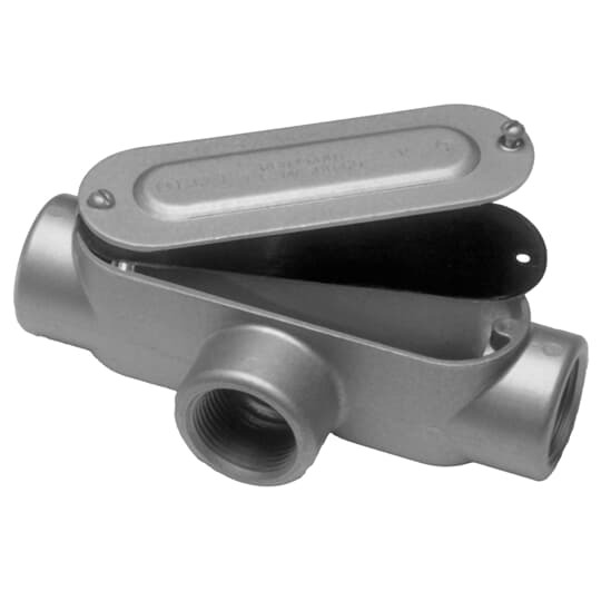 1 inch Threaded D-Pak Die Cast Aluminum Conduit Body, T-Style, Cover & Gasket. For use with Rigid/IMC Conduit.