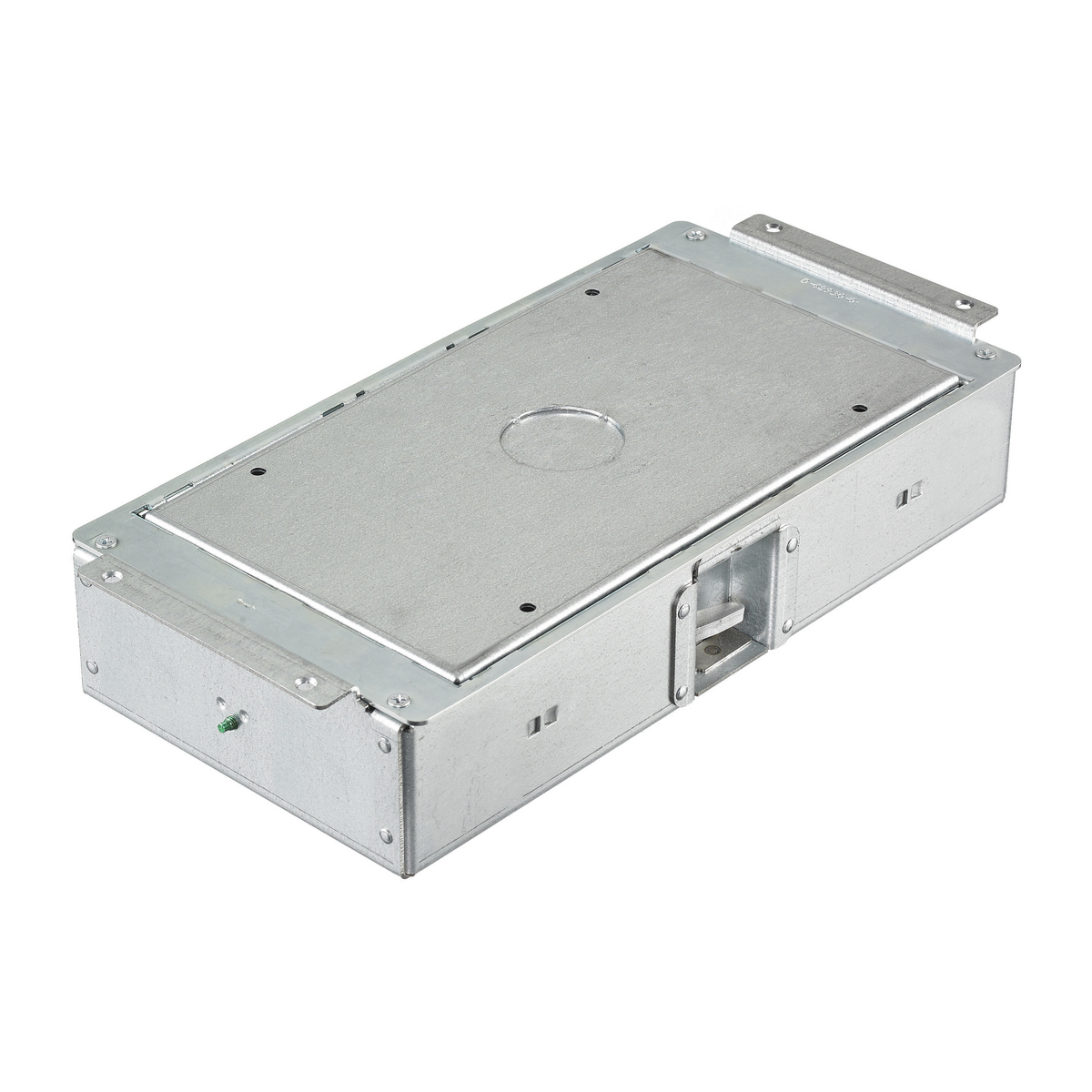 Raised Access or Wood Floorboxes, Galvanized Stamped Steel Box, Recessed, 2-Gang AFB Series, 2.50" Deep Rectangular Box with Installation Cover, No Knockouts, Chicago Approved