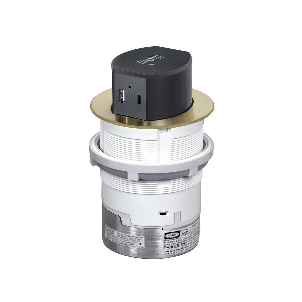 15A Tri-Power Pop Up Counter Receptacle, Surface Mount, Brass & Color Kit