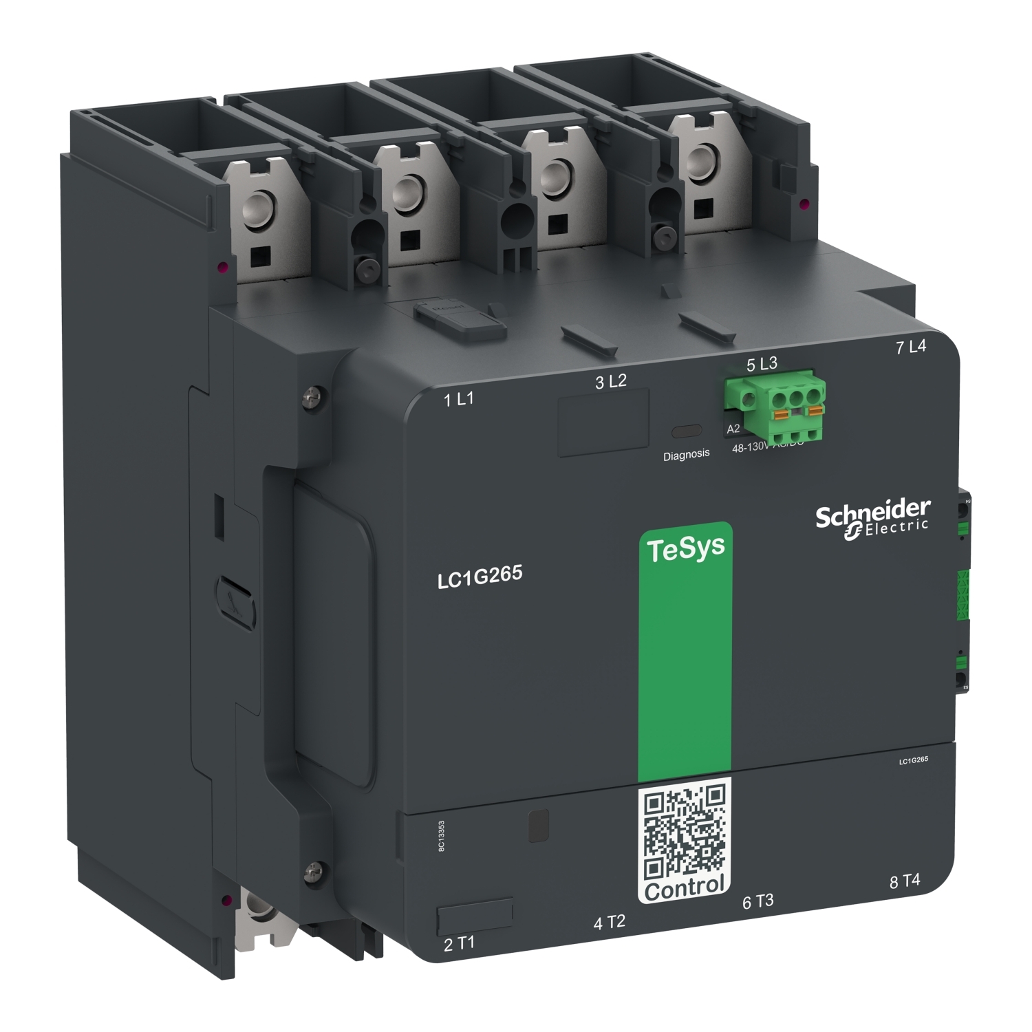 Contactor, high power, TeSys Giga, standard version, 4 pole/NO, AC-1 <=440V 700A, 100-250VAC/DC coil
