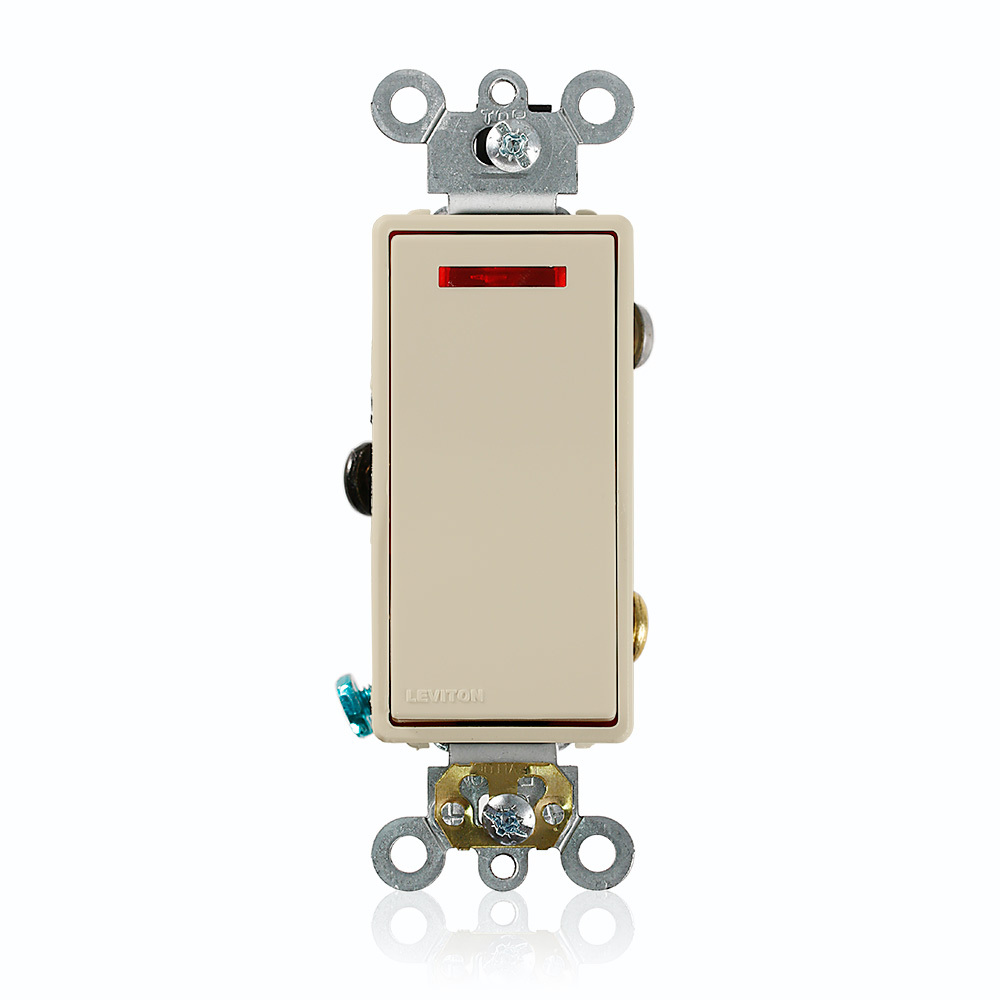 20 Amp, 120 Volt, Decora Plus Rocker Pilot Light, Illuminated On, Req. Neutral Single-Pole AC Quiet Switch, Commercial Grade, Self Grounding, Ivory