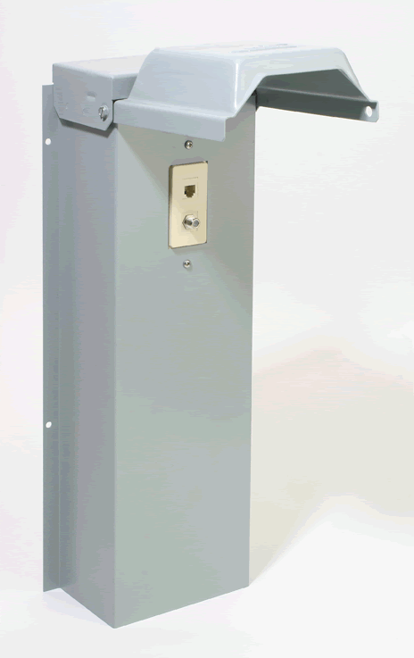 Telephone and TV Add-On Accessory bolts on at ground level to the back of a padmount post, earth-burial post, or a wall. The open back and open bottom make for easy wiring. Factory or field-installed TV/Tel receptacle may be field replaced with data (Cat5) or other similar feature receptacle. Include in-use cover. Includes RJ-11 Phone Jack with height of 12 inches. TTV100 will mount on pad or direct-burial post.