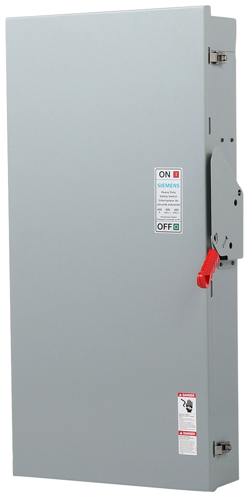  Low Voltage Circuit Protection Heavy Duty Safety Switch. 3-Pole 3-Fuse and solid neutral Fused in a type 3R enclosure (outdoor). Rated 600VAC (400A).