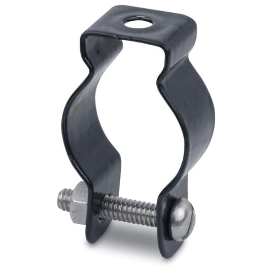 PVC Coated Mini Conduit Hanger, Pipe Size 1-1/2 Inch/41 Metric, Rated for Loads up to 500 Pounds (226.80 Kilgrams) with a Safety Factor of Three, Includes Stainless Steel Bolt and Nut, Dark Gray
