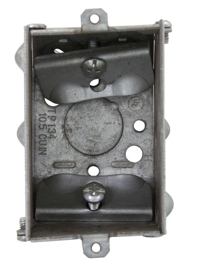 TP134 Thepitt Gangable Welded Switch Box With Bumps and Clamp Screws Through Beveled Corner, Steel, 10.5 cu-in Capacity, 1 Gang, 1 Knockout