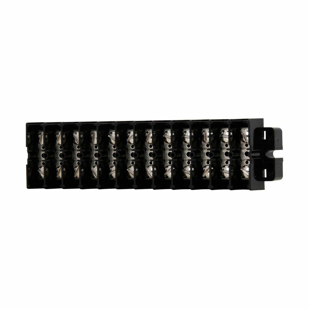 Eaton Bussmann KU series panel mount terminal block connector, 600V, 60A, Short Block, Two-pole, Black, Molded nuclear grade noryl base, Nickel-plated brass philslot screw - KUX2-BPNU