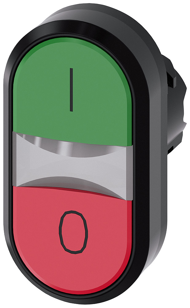 Illuminated twin pushbutton, 22mm, round, plastic, green i, red o, flat buttons