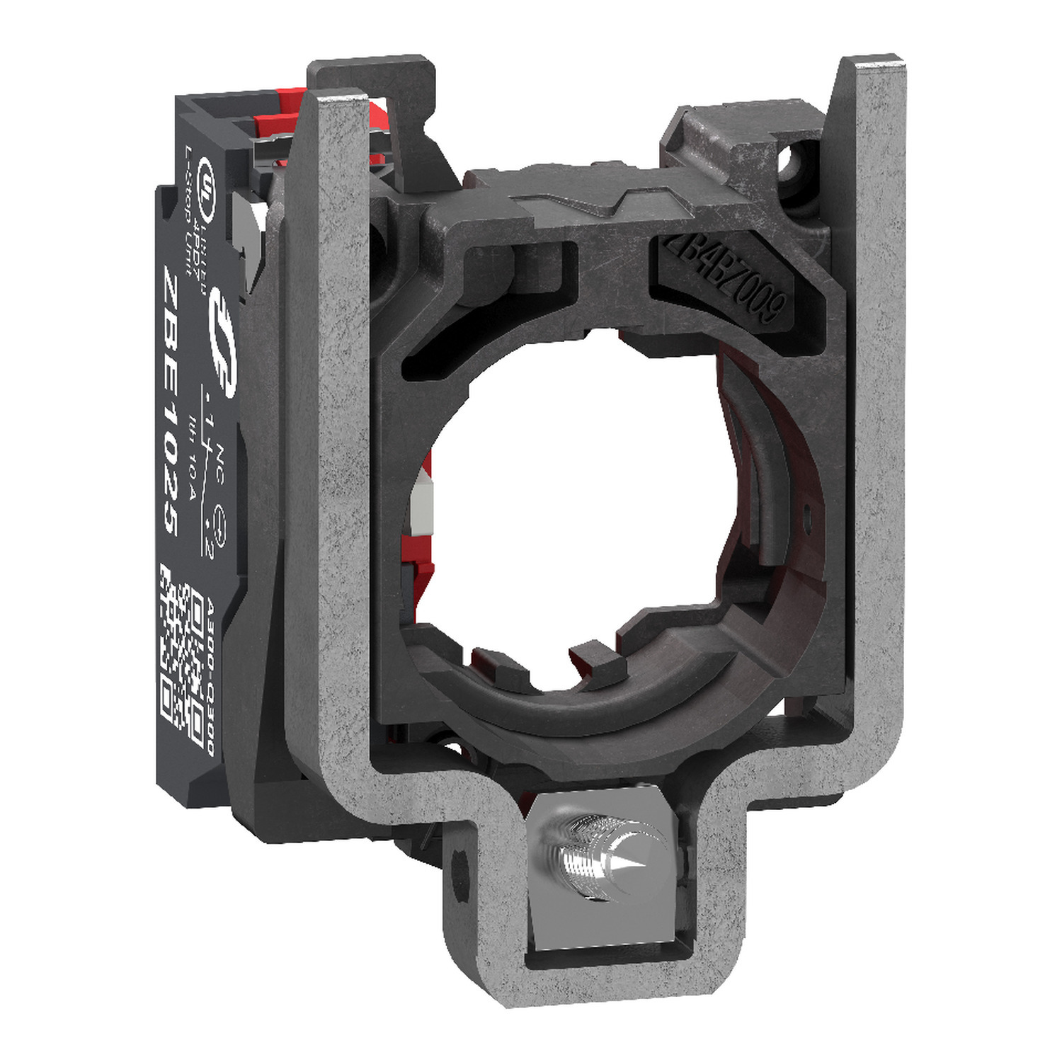 Complete body contact assembly, Harmony XB4, single contact, with fixing collar, metal, 1 NC, compact push in terminals