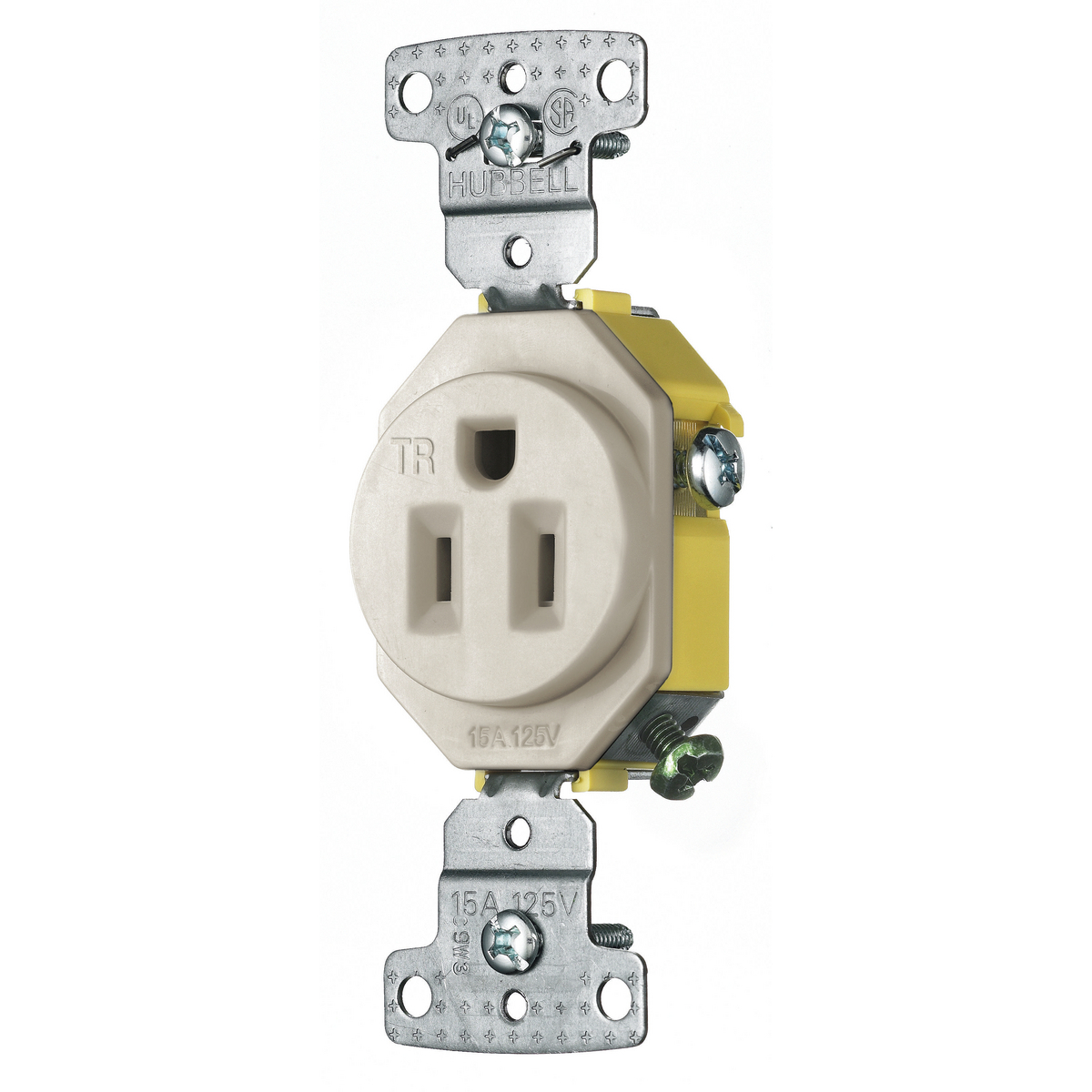 TradeSelect, Straight Blade Devices, Receptacles, Residential Grade, Tamper Resistant Single, 15A 125V, 2- Pole 3-Wire Grounding, 5-15R, Light Almond