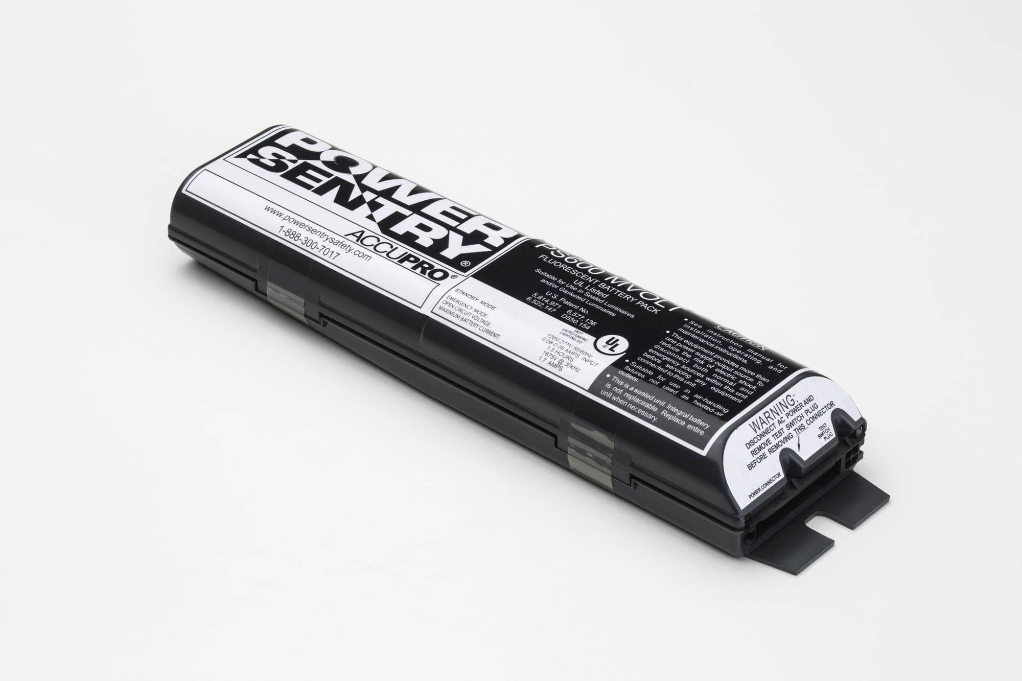Reduced-Profile, Quick-Disconnect Fluorescent Battery Pack, Operates One or Two 2'-4' Fluorescent T8-T12 Lamps, One 2'-4' Fluorescent T5, T8 or T12, HO, Long Compact or One 6'-8' Fluorescent T12, 600 Lumens, SKU - 420717