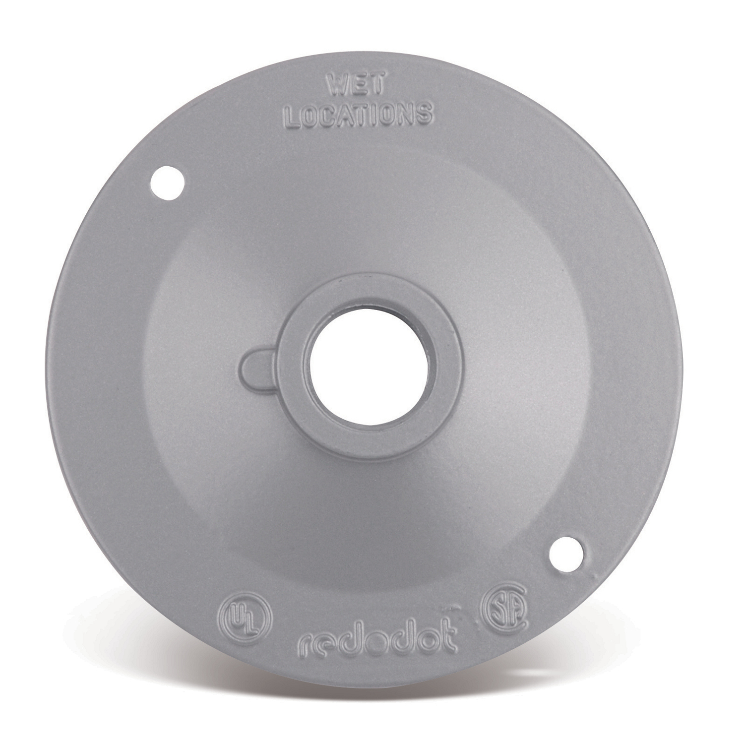 Round Standard Lampholder Cover, Diameter 4-1/8 Inches, Hub Size 1/2 Inch, Silver, Aluminum, Two Tapped Holes, with Gasket, Screws, and Plugs