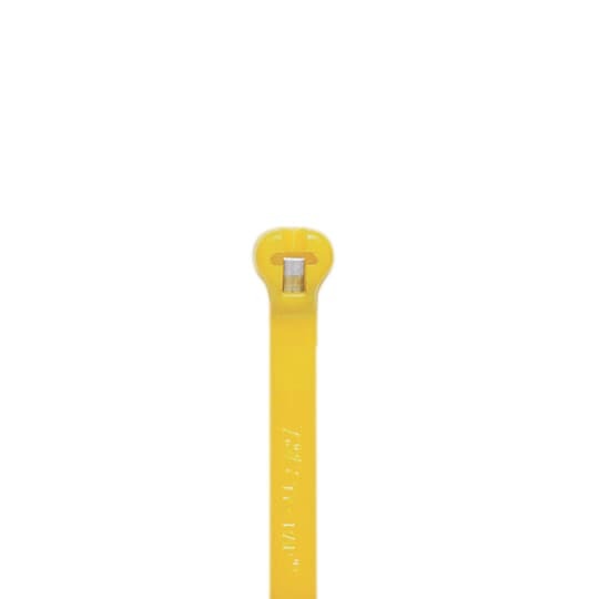 High Performance Cable Tie for Indoor applications, Yellow Color Nylon 6.6, Length of 295mm (11.6 Inches) for Bundle Diameter up to 78mm (3.07 Inches), Width of 4.9mm (0.19 Inches), Tensile Strength Rating of 222 Newtons (50 Pounds), Operating Temperature of -60 Degrees Celsius (-76 F) to 85 Degrees Celsius (185 F), UL/EN/CSA62275 Type 2/21S Rated for AH-2 Plenum and as a Flexible Cable and Conduit Support, Military Specified (MIL-SPEC  MS3367-7-4), Bulk Pack